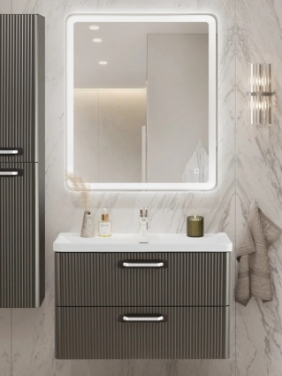 Мебель для ванной комнаты BelBagno Due 80 ручки белые, оружейная сталь, подвесная, матовая