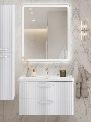Мебель для ванной комнаты BelBagno Due 80 ручки белые, bianco lucido, подвесная, глянцевая