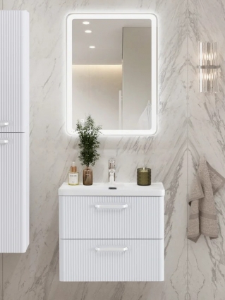 Мебель для ванной комнаты BelBagno Due 50 ручки белые, белый металлик, подвесная, матовая