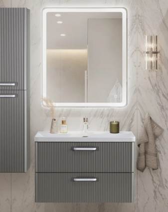 Мебель для ванной комнаты BelBagno Due 80 ручки белые, сатин, подвесная, матовая
