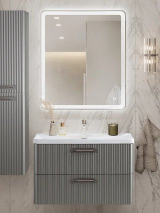 Мебель для ванной комнаты BelBagno Due 80 ручки сатиновый никель, сатин, подвесная, матовая