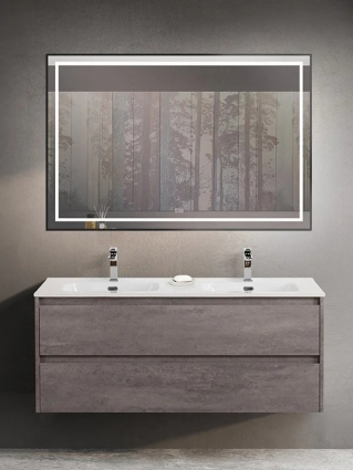 Мебель для ванной комнаты BelBagno Kraft 120 для двоих, cemento grigio, подвесная, матовая