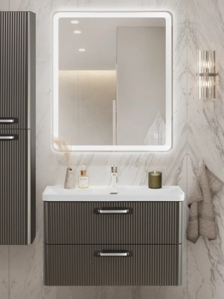 Мебель для ванной комнаты BelBagno Due 80 ручки хром полированный, оружейная сталь, подвесная, матовая