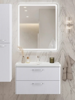 Мебель для ванной комнаты BelBagno Due 80 ручки хром полированный, bianco lucido, подвесная, глянцевая