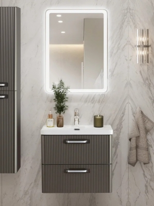 Мебель для ванной комнаты BelBagno Due 60 ручки хром полированный, оружейная сталь, подвесная, матовая