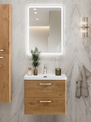 Мебель для ванной комнаты BelBagno Due 60 ручки хром полированный, rovere nature, подвесная, матовая