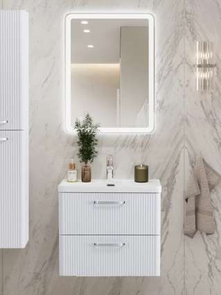 Мебель для ванной комнаты BelBagno Due 50 ручки хром полированный, белый металлик, подвесная, матовая