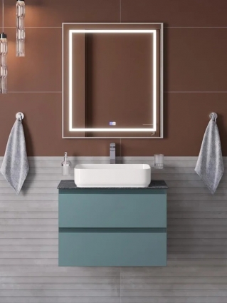 Мебель для ванной комнаты BelBagno Kraft 60 подвесная, матовая голубая, столешница kep-60-grn, раковина BB1304, с ящиками