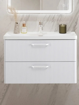 Тумба с раковиной BelBagno Due 80 ручки белые, белый металлик, подвесная, матовая