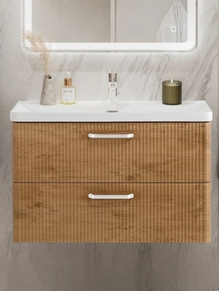 Тумба с раковиной BelBagno Due 80 ручки белые, rovere nature, подвесная, матовая