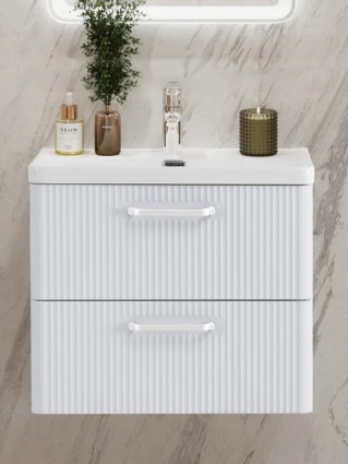 Тумба с раковиной BelBagno Due 60 ручки белые, белый металлик, подвесная, матовая