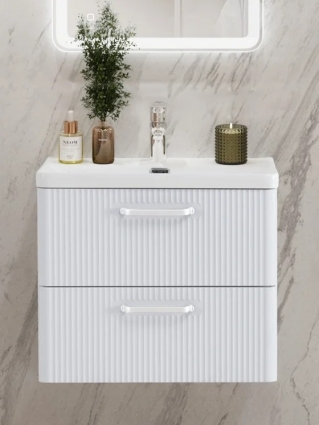 Тумба с раковиной BelBagno Due 50 ручки белые, bianco lucido, подвесная, глянцевая