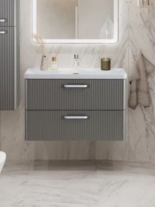 Тумба с раковиной BelBagno Due 80 ручки белые, сатин, подвесная, матовая