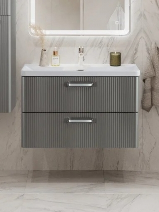 Тумба с раковиной BelBagno Due 80 ручки хром полированный, сатин, подвесная, матовая
