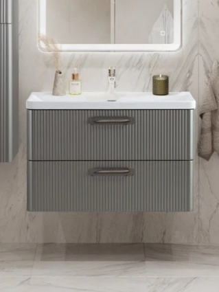 Тумба с раковиной BelBagno Due 80 ручки сатиновый никель, сатин, подвесная, матовая