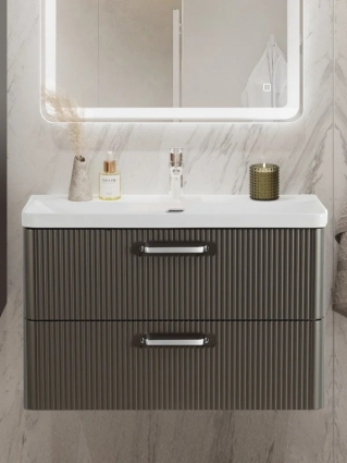 Тумба с раковиной BelBagno Due 80 ручки хром полированный, оружейная сталь, подвесная, матовая