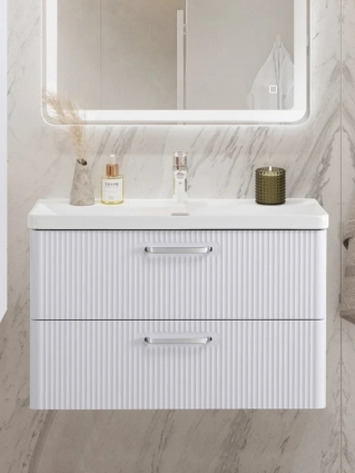 Тумба с раковиной BelBagno Due 80 ручки хром полированный, белый металлик, подвесная, матовая