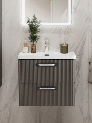 Тумба с раковиной BelBagno Due 60 ручки хром полированный, оружейная сталь, подвесная, матовая