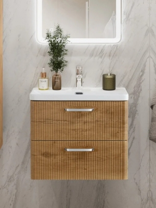 Тумба с раковиной BelBagno Due 60 ручки хром полированный, rovere nature, подвесная, матовая