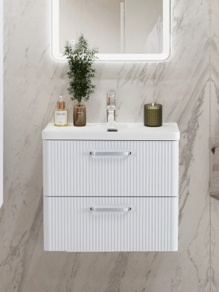 Тумба с раковиной BelBagno Due 50 ручки хром полированный, bianco lucido, подвесная, глянцевая