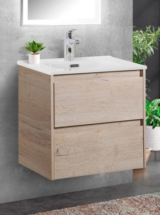 Тумба с раковиной BelBagno Kraft 50 подвесная, 2 ящика, rovere galifax bianco, матовая