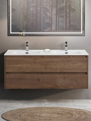 Тумба с раковиной BelBagno Kraft 120 для двоих, 2 ящика, rovere tabacco, подвесная, матовая
