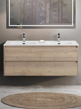 Тумба с раковиной BelBagno Kraft 120 для двоих, 2 ящика, rovere galifax bianco, подвесная, матовая