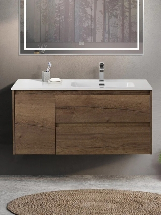 Тумба с раковиной BelBagno Kraft R, 100 2 ящика, дверца, rovere tabacco, подвесная, матовая
