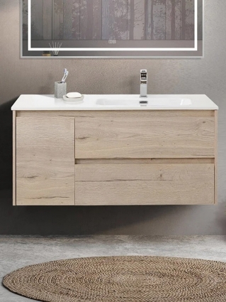 Тумба с раковиной BelBagno Kraft R, 100 2 ящика, дверца, rovere galifax bianco, подвесная, матовая