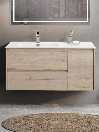 Тумба с раковиной BelBagno Kraft L, 100 2 ящика, дверца, rovere galifax bianco, подвесная, матовая