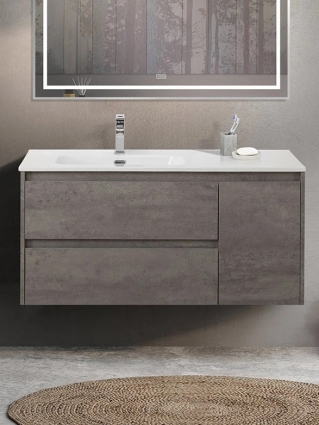 Тумба с раковиной BelBagno Kraft L, 100 2 ящика, дверца, cemento grigio, подвесная, матовая
