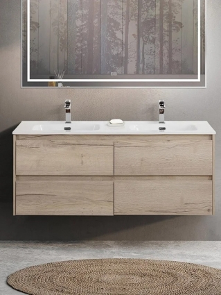 Тумба с раковиной BelBagno Kraft 120 для двоих, 4 ящика, rovere galifax bianco, подвесная, матовая