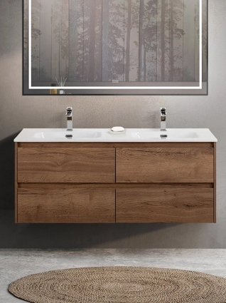 Тумба с раковиной BelBagno Kraft 120 для двоих, 4 ящика, rovere tabacco, подвесная, матовая