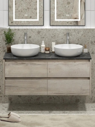 Тумба под раковину со столешницей BelBagno Kraft 120 подвесная,  для двоих, 4 ящика, rovere galifax bianco, матовая