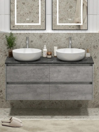 Тумба под раковину со столешницей BelBagno Kraft 120 подвесная,  для двоих, cemento grigio, матовая, с ящиками