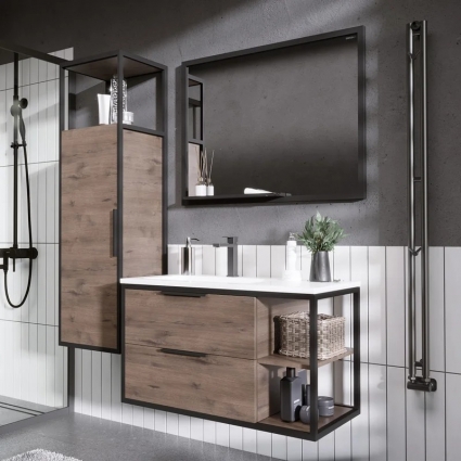 Мебель для ванной комнаты Grossman Лофт 90 веллингтон, черный, раковина Madera Modul 90 L, подвесная, матовая