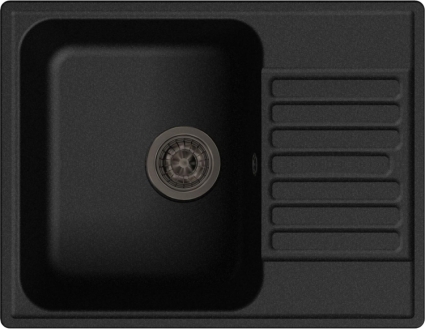 Мойка кухонная GranFest Eco 13 черная матовая, прямоугольная, с крылом, 62x48 см