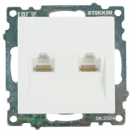 Розетка компьютерная 2-местная RJ-45 (механизм) Stekker GLS00-7109-01 Катрин, белый 50003, цвет белый