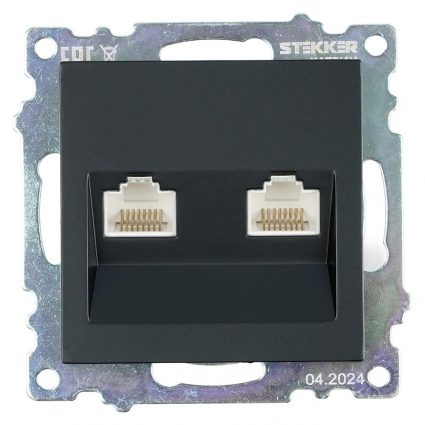 Розетка компьютерная 2-местная RJ-45 (механизм) ,Stekker ,GLS00-7109-05 Катрин, черный 50007, цвет черный