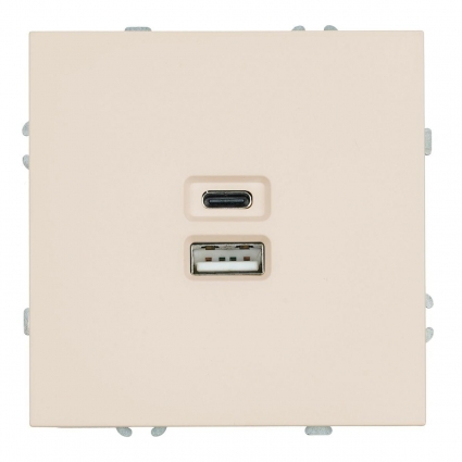 Розетка 2-местная USB + Type C (механизм), Stekker, 250В, 20W Эмили, RST10-5115-08, кашемир, soft touch 49905, цвет бежевый