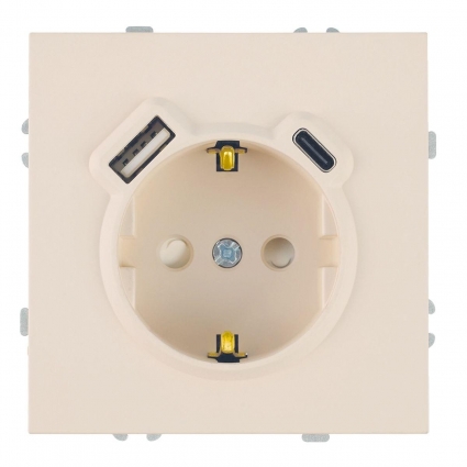 Розетка 1-местная з/ш с/з 16А + USB + Type C (механизм), Stekker, 250В, 20W Эмили, RST16-5119-08, кашемир, soft touch 50360, цвет бежевый