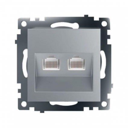 Розетка компьютерная 2-местная RJ-45 (механизм) Stekker GLS00-7109-03 Катрин, серебро 50005, цвет серебро