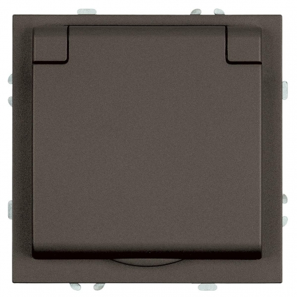Розетка 1-местная с крышкой с защ. штор, Stekker, с/з, IP42, 250В, 16А Эмили, RST16-5112-09, антрацит, soft touch 49933, цвет серый
