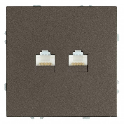 Розетка компьютерная 2-местная RJ-45 (механизм), Stekker Эмили, RST00-5111-09, антрацит, soft touch 49926, цвет серый