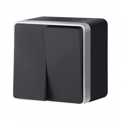 Werkel W5020234/ Выключатель двухклавишный влагозащищенный Gallant (черный с серебром) цвет серебро