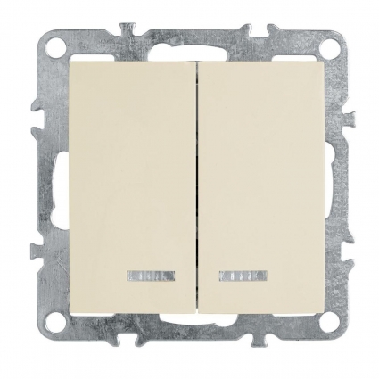 Выключатель 2-клавишный с индикатором (механизм), Stekker, PSW10-9102-02, 250В, 10А Эрна, слоновая кость 39321, цвет бежевый