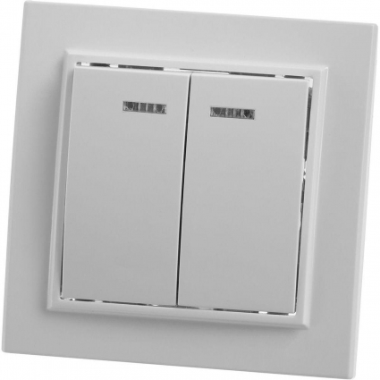 Выключатель 2-клавишный с индикатором Stekker, PSW10-9002-01, 250В, 10А Эрна, белый 39042, цвет белый