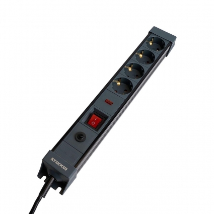 Сетевой фильтр 4-местный с/з Stekker 3x1мм2, 1,8 м, 250В, 16А Techno, HM22-41-02, черный 50156, цвет черный, мощность 3520 Вт