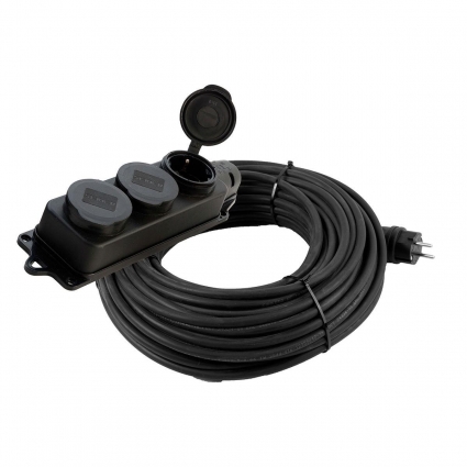 Stekker Удлинитель 3-местный с/з КГ 3*1,5мм2, IP44, 30м, 16A Professional PRF03-31-3-30 50349, цвет черный, мощность 3500 Вт