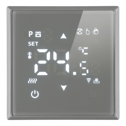 Терморегулятор Wi-Fi (механизм), Stekker, 250В, 3500Вт Эмили, RSW00-5119-10, платиново-серый, soft touch 50378, цвет серый